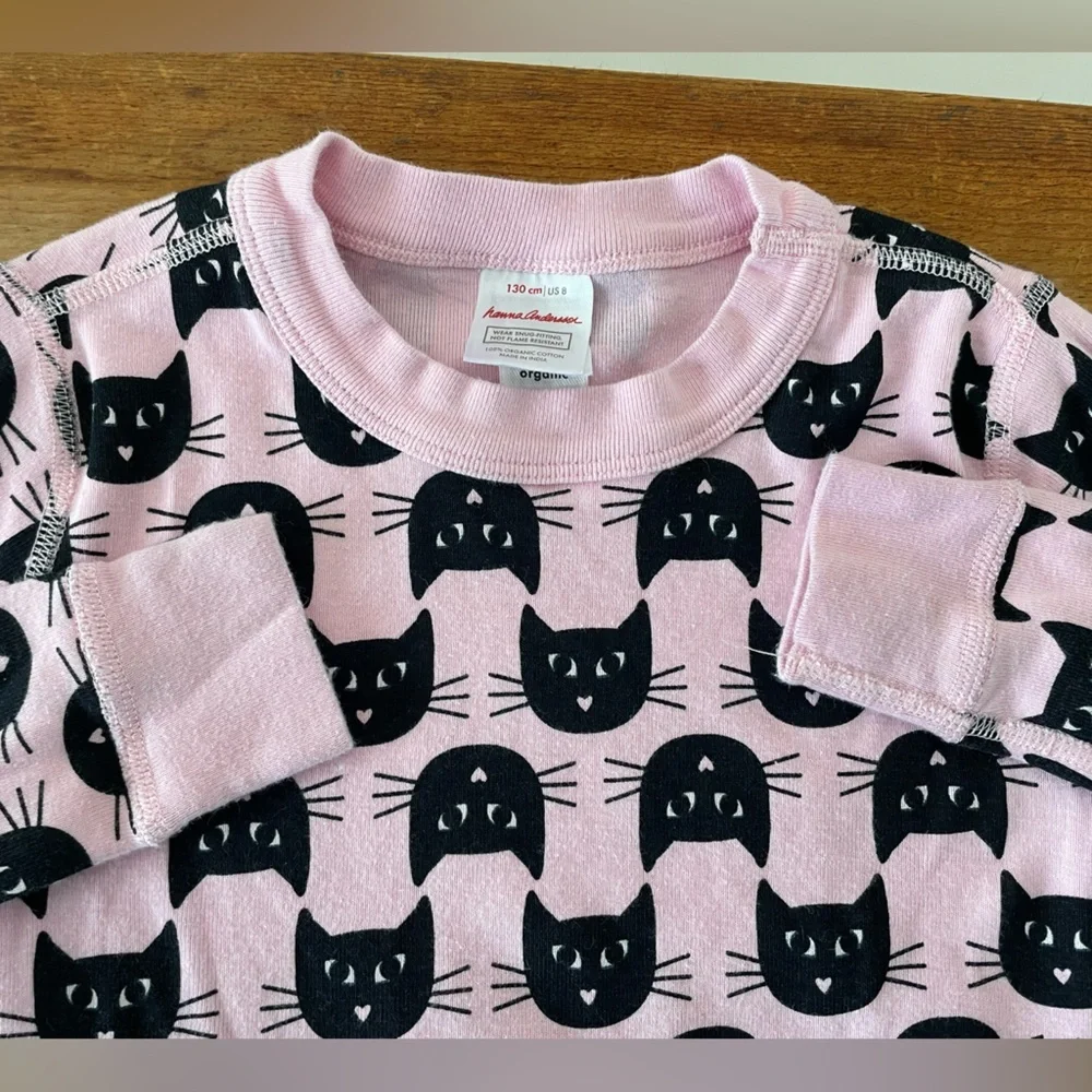 Hanna Andersson Long John Pajama Top Shirt Halloween Cats Pink Girls Sz US 8 130